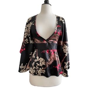 Satin Japanese Kimono inspired top with sash